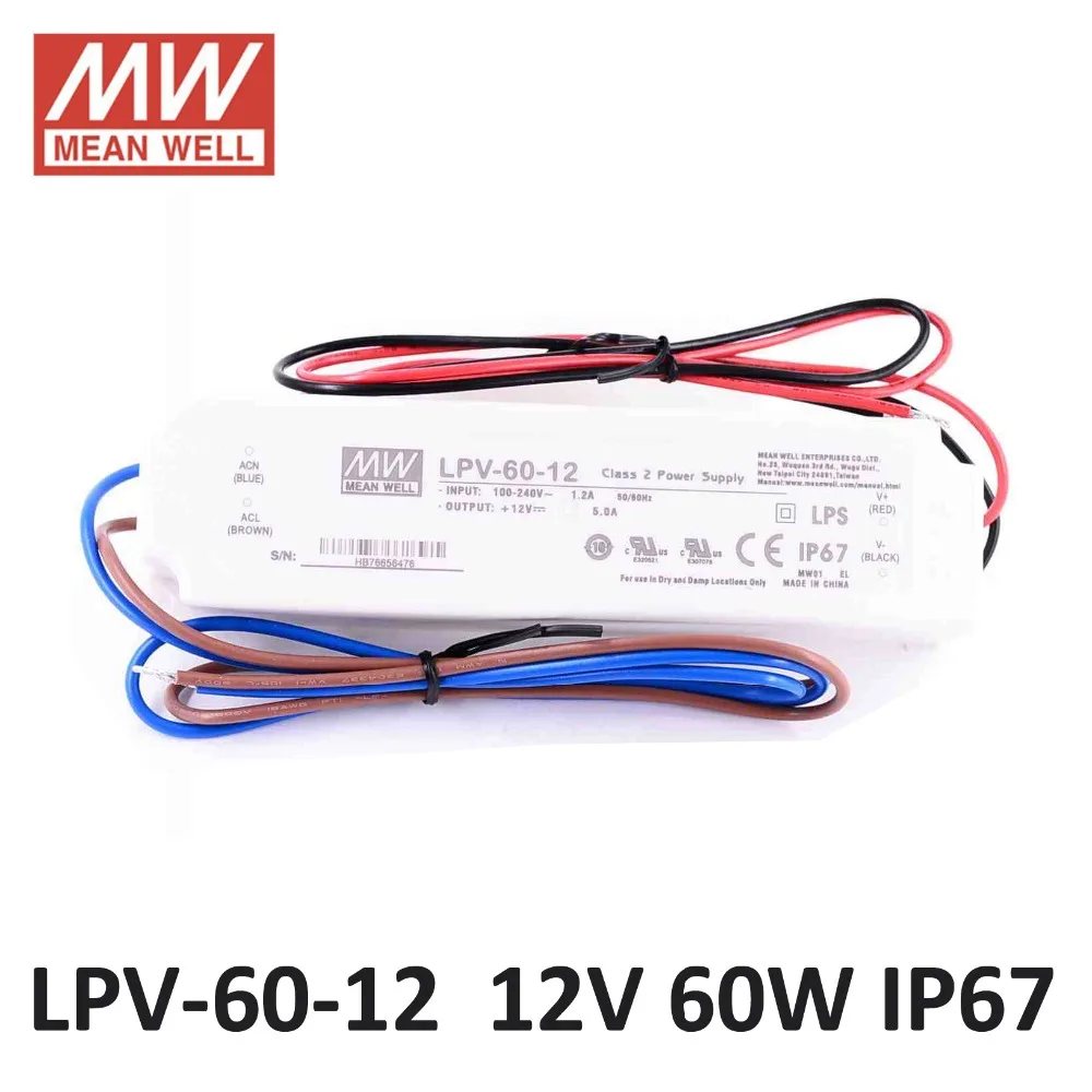 Meanwell Waterproof 12v Power Supply Lpv 60 12 Ul Cb Ce Psu 60w 12v 5a Led Screen Power Supply Ip67 Driver For Led Lighting