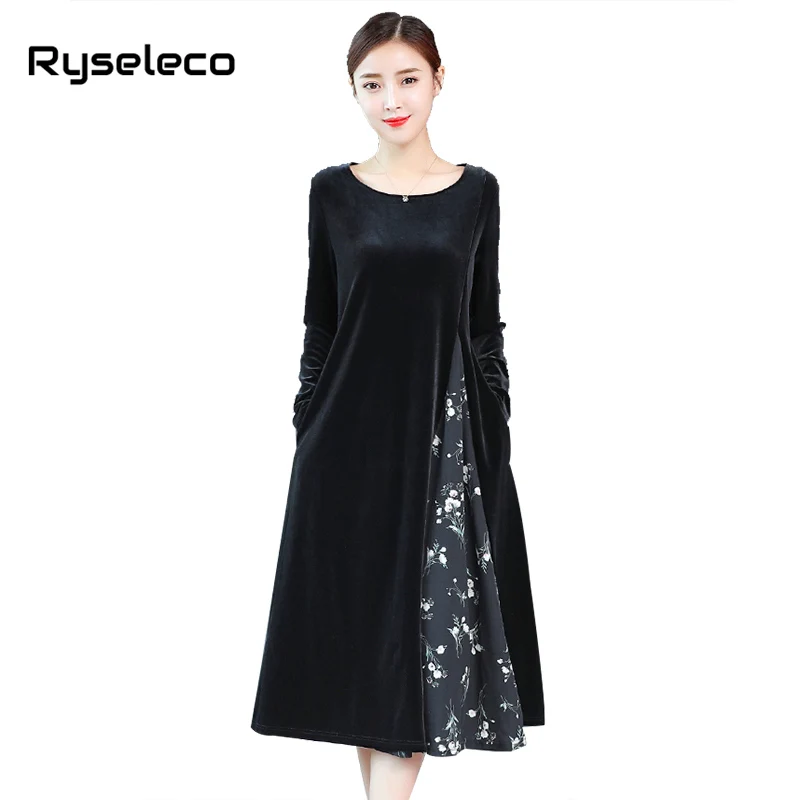 New Women Black Plus size Dresses Ladies Loose Elegant Casual Floral Print Patchwork Velour Long Sleeve Straight Basic Dress 3XL
New Women Black Plus size Dresses Ladies Loose Elegant Casual Floral Print Patchwork Velour Long Sleeve Straight Basic Dress 3XL