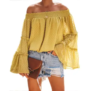 Women Casual Dot Print Off Shoulder Flare Sleeve Autumn None Loose Regular Chiffon Long sleeve Blouse
Women Casual Dot Print Off Shoulder Flare Sleeve Autumn None Loose Regular Chiffon Long sleeve Blouse