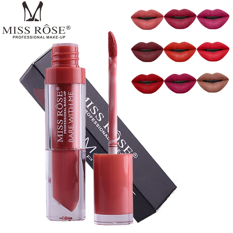 

Miss Rose Liquid Lipstick Batom Mate Lipgloss Pigment Waterproof Sexy Lip Kit Matte Lip Gloss Cosmetics Nude Color Moisturizer
