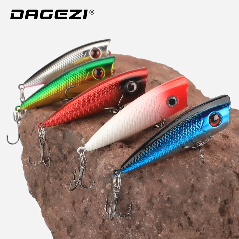 DAGEZI Popper Lure 5 colors available 6.4cm 6.6g fishing lure with 6# hooks fishing tackle Artificial bait Top Water Hard Bait
DAGEZI Popper Lure 5 colors available 6.4cm 6.6g fishing lure with 6# hooks fishing tackle Artificial bait Top Water Hard Bait