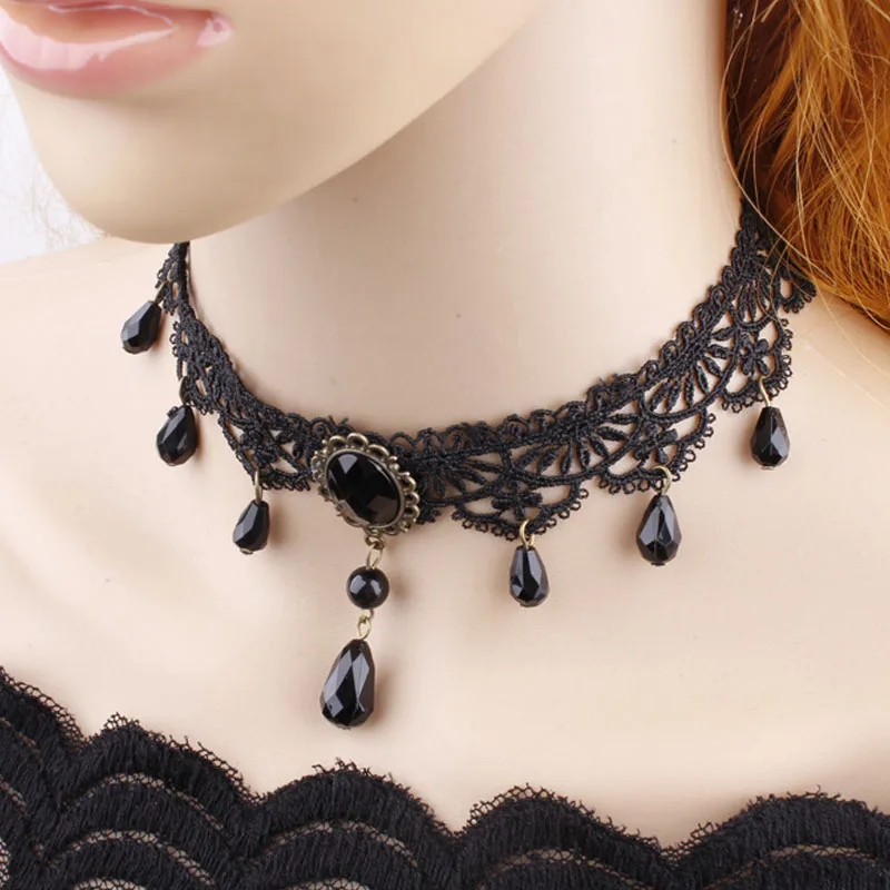 Vintage Palace Gothic Multi-Layer Hollow Black Lace Collar Necklace Multiple Stone Beads Pendant Necklace Clavicular Chain XL176
Vintage Palace Gothic Multi-Layer Hollow Black Lace Collar Necklace Multiple Stone Beads Pendant Necklace Clavicular Chain XL176
