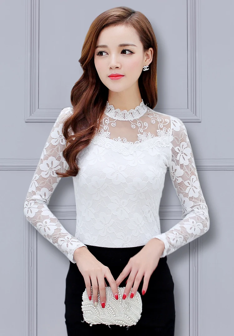 Womens Blouse Shirt 2020 Black White Sexy Long Casual Long Sleeve Lace Blusas Under Shirts Elastic Tops and Blouses Women New