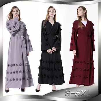 S-5XL Fashion Muslim Loose Cardigan Stereo Flower Lace-up Robe Solid Long Sleeve Plus Size Dubai Abaya Muslim Clothes
S-5XL Fashion Muslim Loose Cardigan Stereo Flower Lace-up Robe Solid Long Sleeve Plus Size Dubai Abaya Muslim Clothes