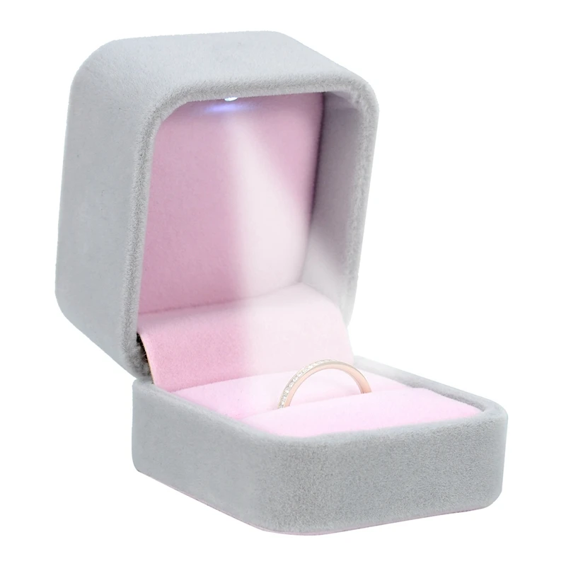 Белая бархатная кольцевая коробка со световым дисплеем для хранения ювелирных