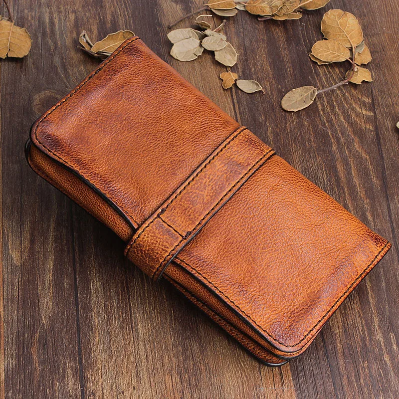 Мужской кожаный кошелек ручной работы AETOO длинный бумажник из первого слоя кожи