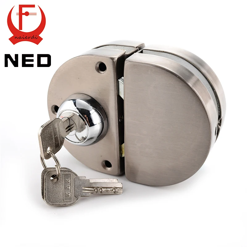 Image NED Double Glass Door Lock 304 Stainless Steel Double Open Frameless Door Latches Hasps For 10 12mm Thickness Furniture Hardware