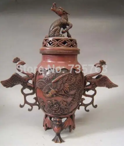 00820 12" Chinese Purple Bronze Dragon Phoenix Incense Burner Censer
00820 12" Chinese Purple Bronze Dragon Phoenix Incense Burner Censer