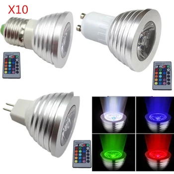 10PCS/Set Dimmer 3W LED RGB Bulb Lamp Spot Light Magic Lighting E27/E14/MR16/GU10 + IR Remote Control AC85-265V 
10PCS/Set Dimmer 3W LED RGB Bulb Lamp Spot Light Magic Lighting E27/E14/MR16/GU10 + IR Remote Control AC85-265V