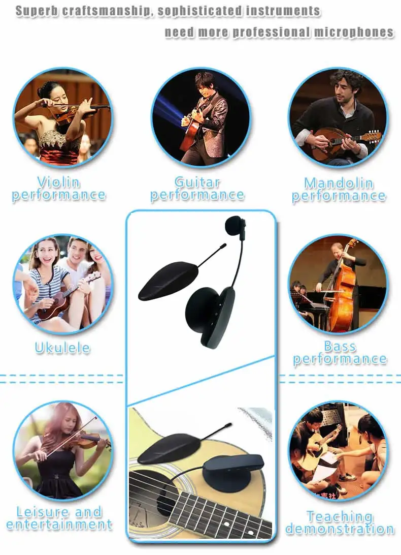 Ituf UHF System Portable Wireless CondenserMic Musical Instrument Gooseneck Microphone for Guitar Violin Viola Cello Mandolin-2