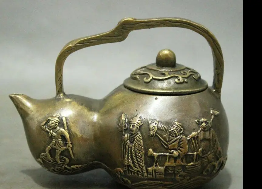 671117001+++Chinese Bronze Copper Myth XiYouJi Sun WuKong Gourd Shape Statue TeaPot Wine Pot