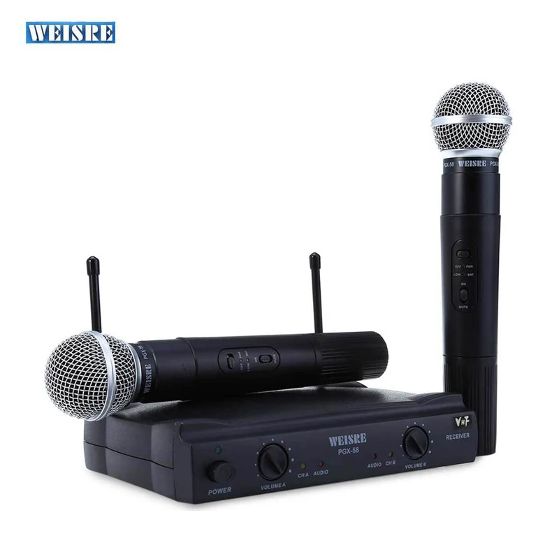 

WEISRE PGX58 Professional VHF Wireless Microphone System With Receiver Transmitter Dual Karaoke Handheld Microphone Mic For KTV