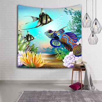 

3D Ocean Animals Series Swimming Dolphin Pattern Wall Hanging Thin Polyester Tapestry Home Decor playa obrus underwater world