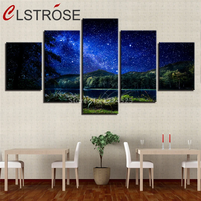 Canvas-Painting-Wall-Art-Abstract-Decor-Framework-5-Panel-Starry-Sky-Landscape-Modular-Pictures-For-Living (2)