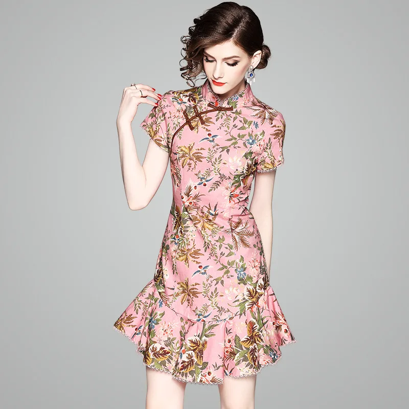 Elegant Women Spring Dresses Stand Collar Short Sleeve High End Printing Mermaid Mini Dresses 80395
Elegant Women Spring Dresses Stand Collar Short Sleeve High End Printing Mermaid Mini Dresses 80395