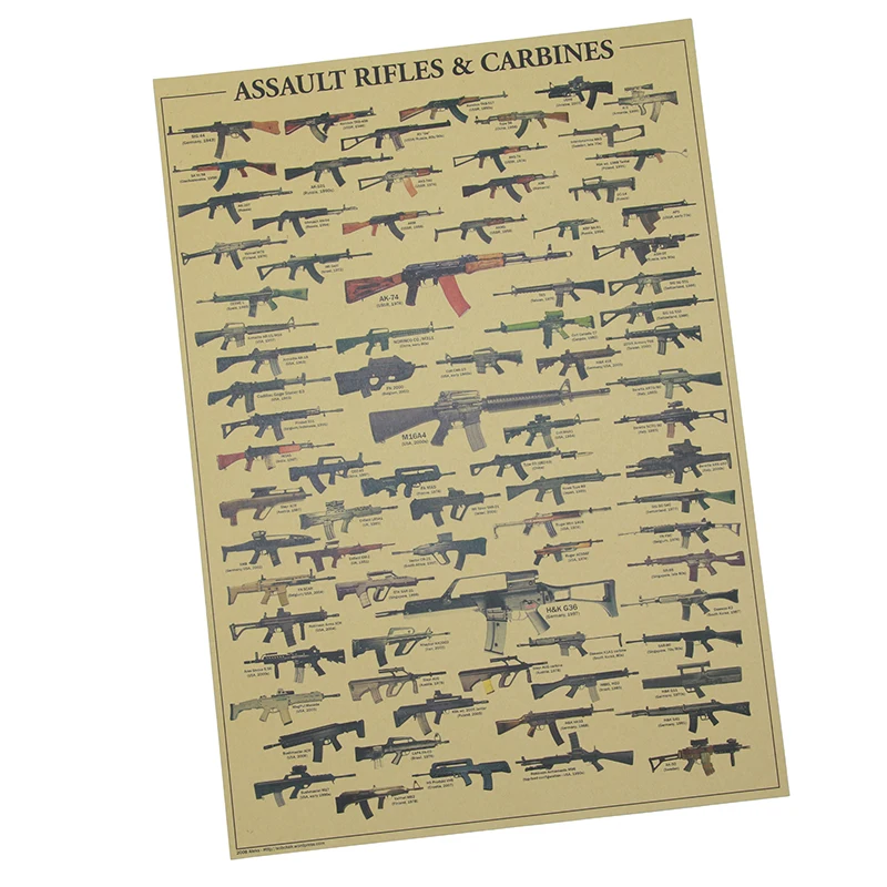 Image World Famous Gun Posters Military Fans Vintage Poster Kraft Paper Decorative Painting 51x35.5cm Paper Posters Wall Sticker