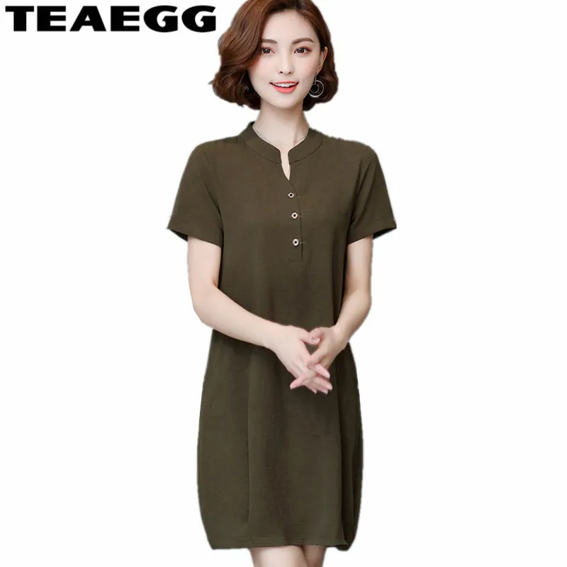 TEAEGG Loose Summer Dress Casual Army Green V-neck Ladies Dresses Large Sizes Robe Femme 2020 Plus Size 5XL Womens ClothingAL997 | Женская