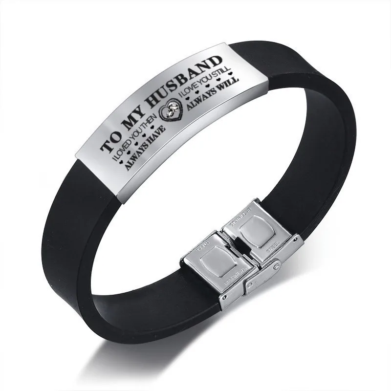 Vnox Custom TO HUSBAND Bracelets for Men Black Silicone Wrist Band with Stainless Steel Tag Valentine's Day Gift for Him
Vnox Custom TO HUSBAND Bracelets for Men Black Silicone Wrist Band with Stainless Steel Tag Valentine's Day Gift for Him