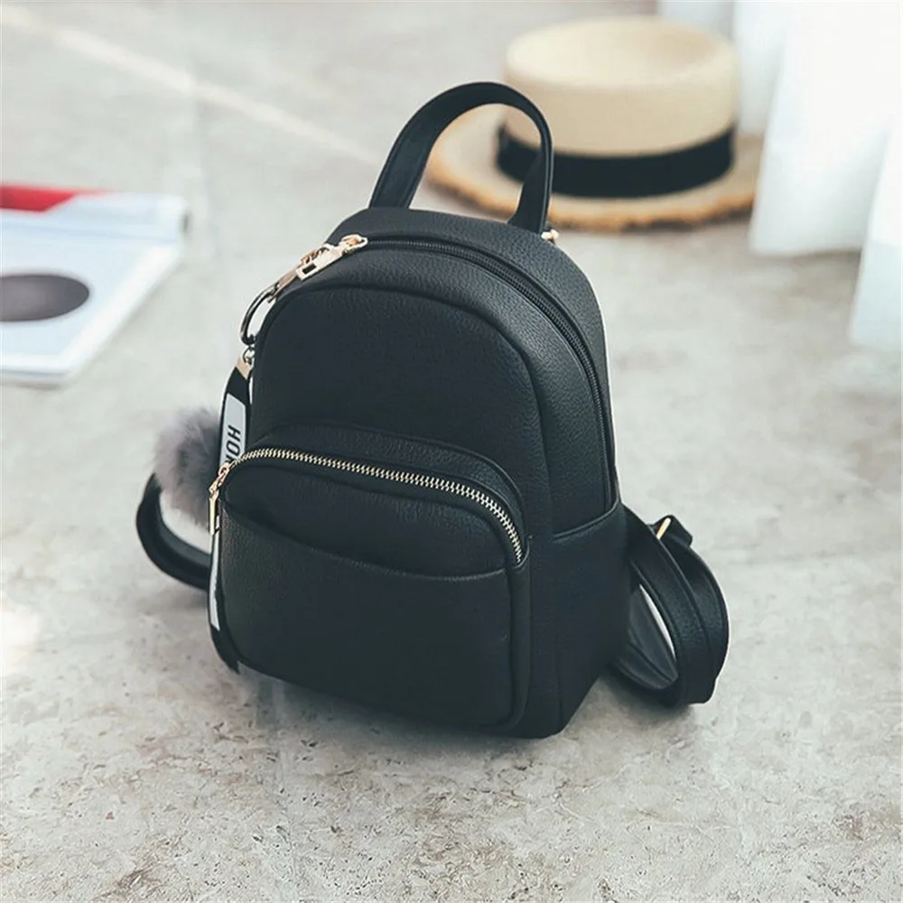 

Female Soft PU Leather Mini Backpacks Students Fuzzy Ball Pendant Shoulder Schoolbags Women Fashion Small Travel Bags Back Pack