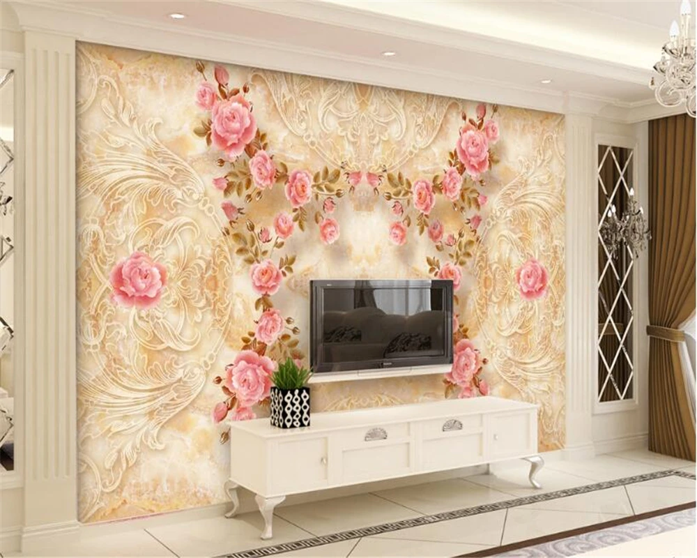 Beibehang 3d Wallpaper Marble Pattern Reliefs Rose Stone