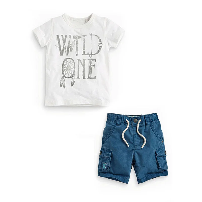 children baby 2 piece set . kids boy girl white T-shirt +short cotton and The letter 2017 summer New style YAA028