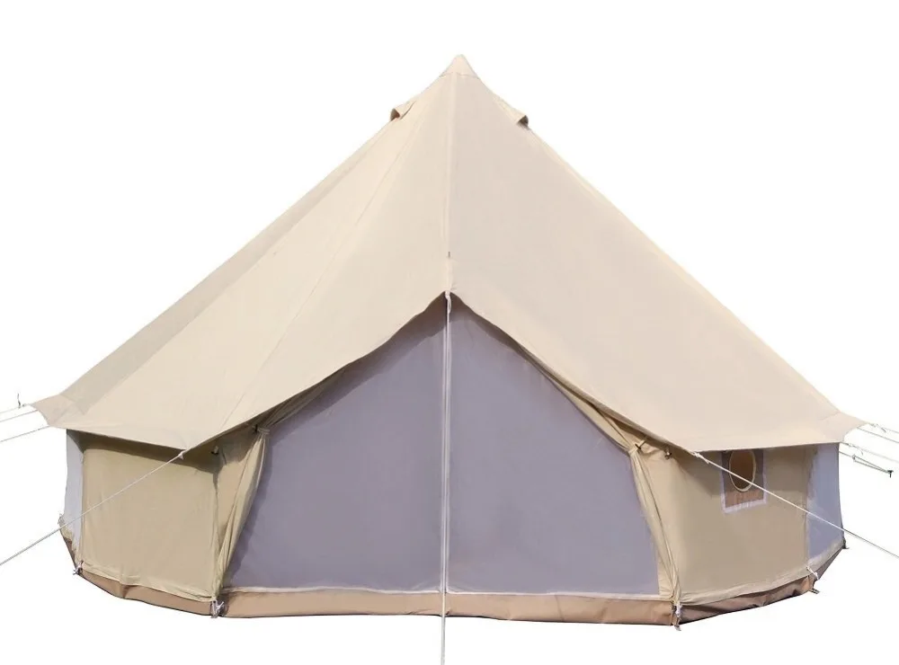 Large size 20ft 6m cotton canvas bell tent with stove jacket on the wall, color light khaki
Large size 20ft 6m cotton canvas bell tent with stove jacket on the wall, color light khaki