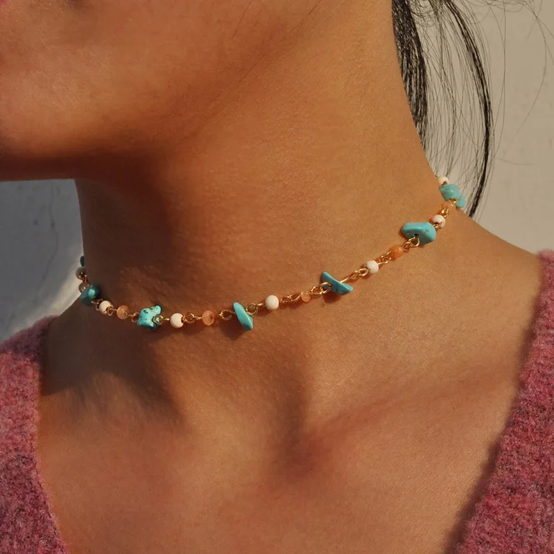 Bohemian Turquoises Natural Gem Stone Beads Chain Choker Necklace Charming Women Pearl Short Collar Necklaces Jewelry Gifts
Bohemian Turquoises Natural Gem Stone Beads Chain Choker Necklace Charming Women Pearl Short Collar Necklaces Jewelry Gifts