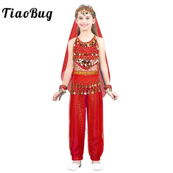 

TiaoBug Children Girls Indian Belly Dance Costumes Kids Stage Performance Dance Wear Bollywood Carnival Oriental Dance Suit Set
