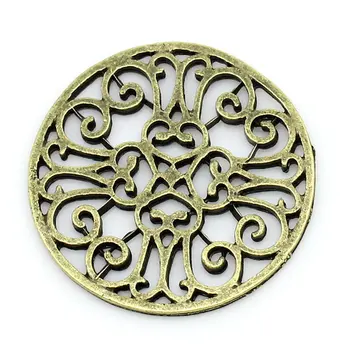 

DoreenBeads Bohemian Embellishments Findings Round Antique Bronze Color Pattern Hollow DIY Making Jewelry Gifts 28mm Dia, 4PCs