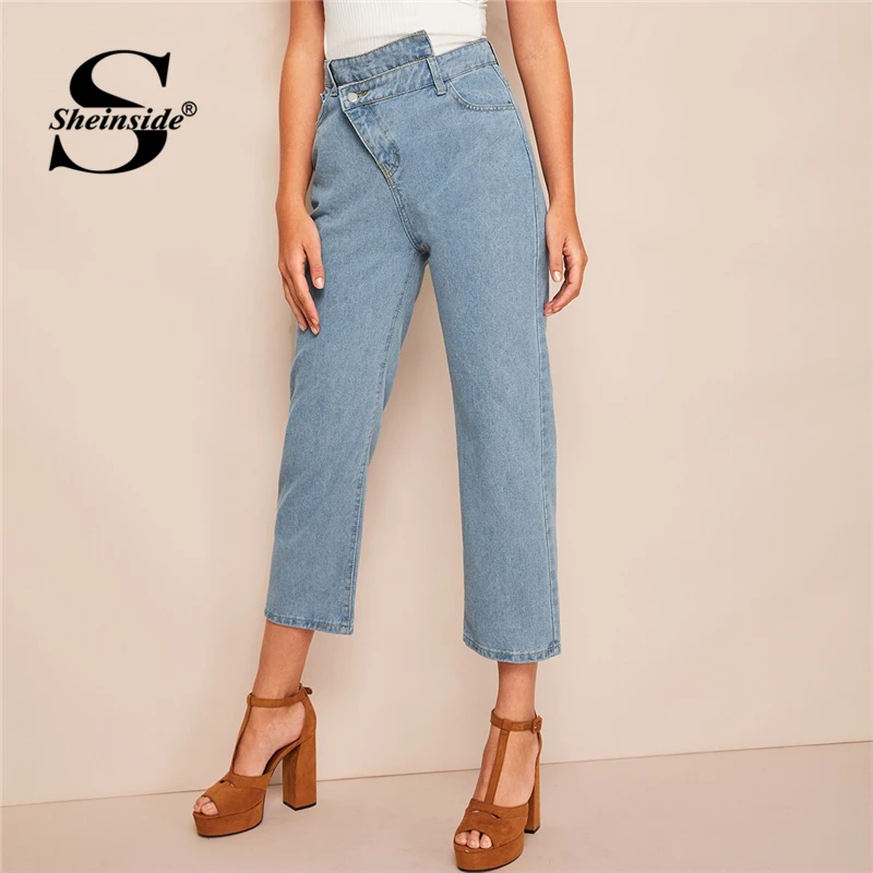 Sheinside Casual Straight Leg Denim Jeans Women 2019 Spring High Waist Crop Trousers Ladies Asymmetrical Detail Blue Jeans
Sheinside Casual Straight Leg Denim Jeans Women 2019 Spring High Waist Crop Trousers Ladies Asymmetrical Detail Blue Jeans
