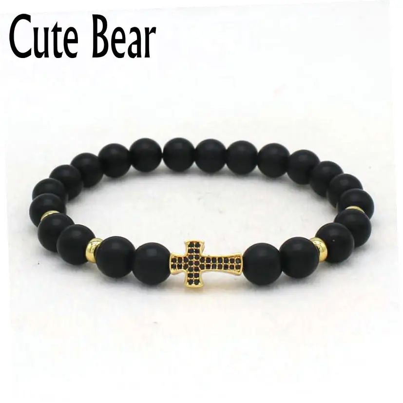 Cute Bear Brand Inlaid Black Zircon Christian Cross Bracelet Men Classic 8mm Matte Stone Elastic Rope Beaded Bracelets for Women
Cute Bear Brand Inlaid Black Zircon Christian Cross Bracelet Men Classic 8mm Matte Stone Elastic Rope Beaded Bracelets for Women