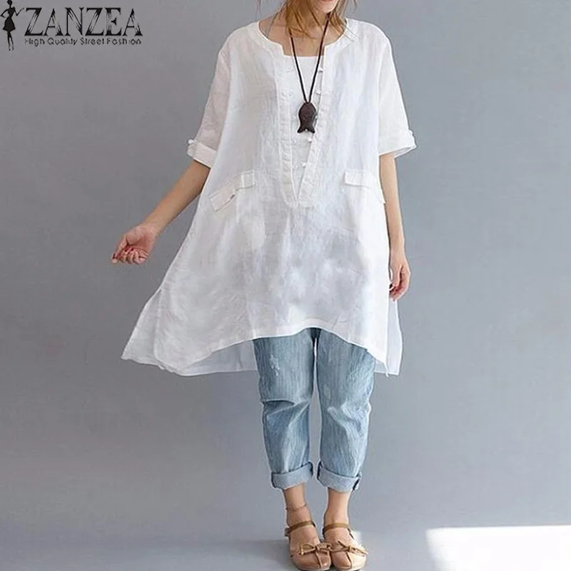 ZANZEA 2019 Summer Blouse Women Tops Black Blusas Round Neck Short Sleeve Cotton Linen Baggy Basic Loose Party Shirts Plus Size
ZANZEA 2019 Summer Blouse Women Tops Black Blusas Round Neck Short Sleeve Cotton Linen Baggy Basic Loose Party Shirts Plus Size