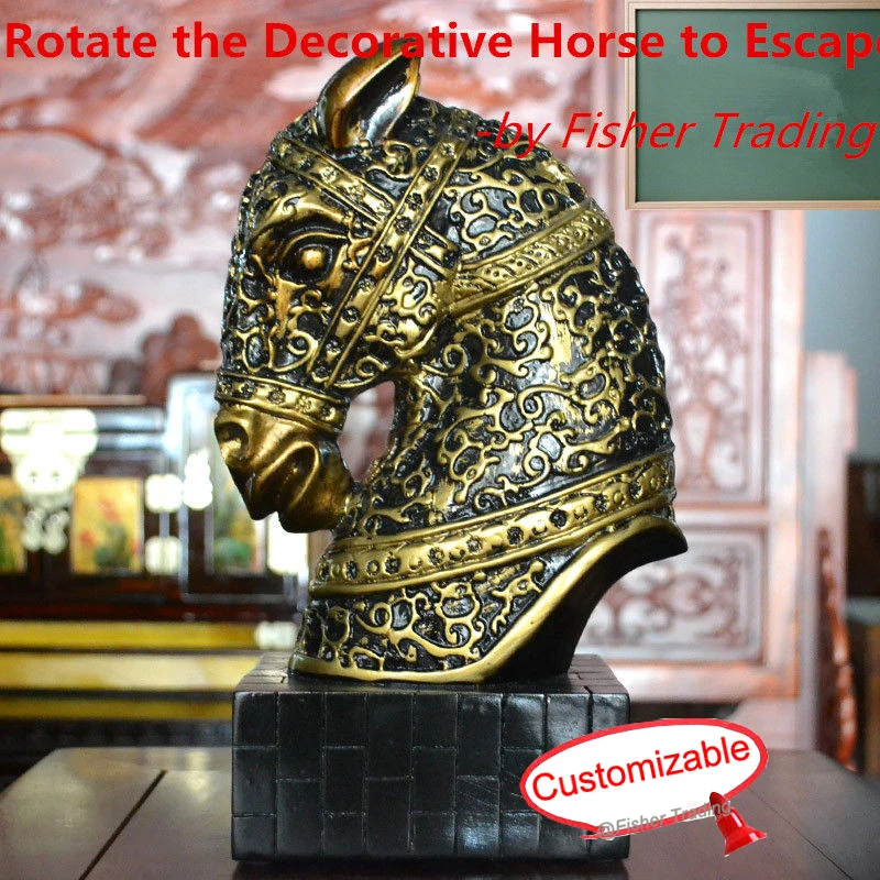 Rotate the decorative horse to open the door/ lock, horse head prop, mysterious horse, real life room escape game
Rotate the decorative horse to open the door/ lock, horse head prop, mysterious horse, real life room escape game