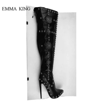 Botas Mujer Rivets Studded Embroidery Cross Riding Boots Woman Knee High Boots Cool Pointed Toe Thin High Heels Women Shoes
Botas Mujer Rivets Studded Embroidery Cross Riding Boots Woman Knee High Boots Cool Pointed Toe Thin High Heels Women Shoes