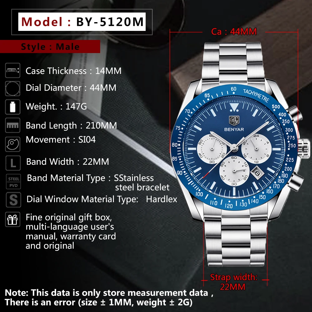 BENYAR-Marque-Hommes-Sport-Chronographe-Montres-Tous-Les-pointeurs-tanche-de-travail-De-Mode-En-Acier (5)