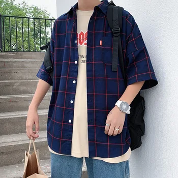 2019 Fashion Mens Shirts Casual Plaid Shirt Large Sizes Blue Green Purple M-5XL Man's Short Sleeve Shirt
2019 Fashion Mens Shirts Casual Plaid Shirt Large Sizes Blue Green Purple M-5XL Man's Short Sleeve Shirt