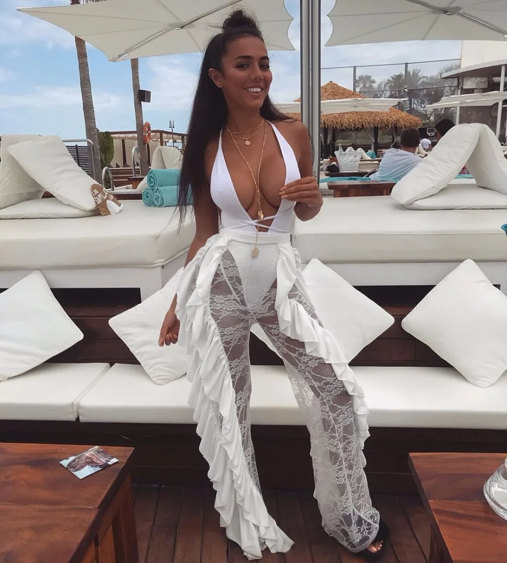 Fashion Women Beach Mesh Lace Patchwork Pants Summer Casual Beach Ruffles Sexy Hot Bottoms Beachwear Long Pants White Trousers
Fashion Women Beach Mesh Lace Patchwork Pants Summer Casual Beach Ruffles Sexy Hot Bottoms Beachwear Long Pants White Trousers