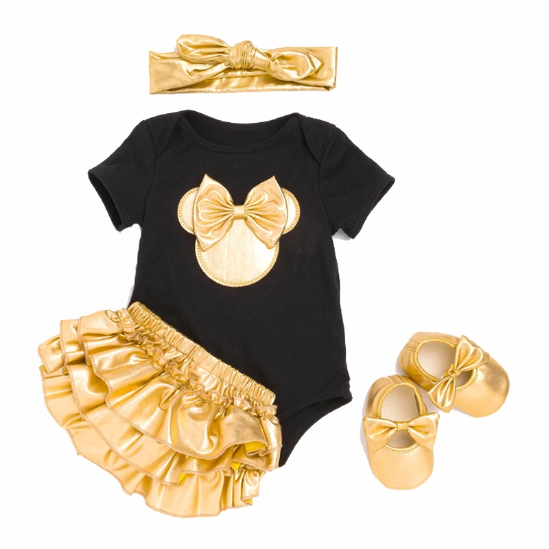 Baby Girls Clothing Sets Cotton Rompers Golden minnie Ruffle Bloomers Shorts Headband Shoes 4pcs Suits Newborn Kids Clothes
Baby Girls Clothing Sets Cotton Rompers Golden minnie Ruffle Bloomers Shorts Headband Shoes 4pcs Suits Newborn Kids Clothes