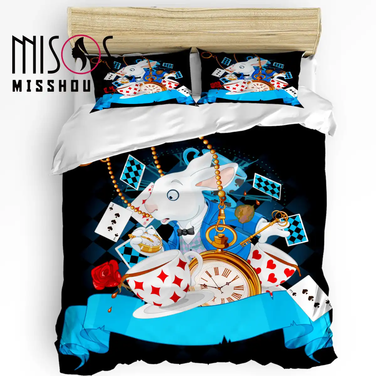 Misshous Bedding Sets Cartoon Alice In Wonderland Poker Home