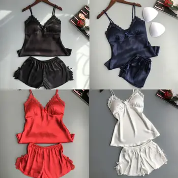 Women Silk Satin Pajama Sets Short Sleeve Sleepwear Homewear Nightwear Robe 
Women Silk Satin Pajama Sets Short Sleeve Sleepwear Homewear Nightwear Robe