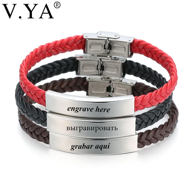 V.YA Laser Engrave Name ID Personalized Name Bracelets For Men Women Stainless Steel Soft Leather Braided Rope Bracelet Custom
V.YA Laser Engrave Name ID Personalized Name Bracelets For Men Women Stainless Steel Soft Leather Braided Rope Bracelet Custom