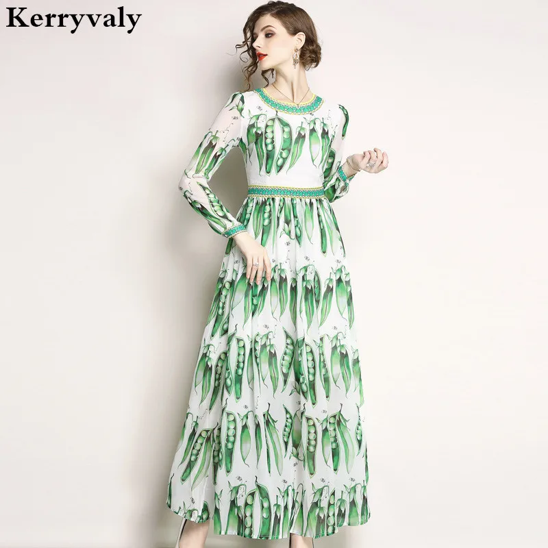 Summer Long Peas Print Green Maxi Dress Vestidos Playa Verano 2019 Large Swing Long Sleeved Women Dress Robe Femme Longue K9553
Summer Long Peas Print Green Maxi Dress Vestidos Playa Verano 2019 Large Swing Long Sleeved Women Dress Robe Femme Longue K9553