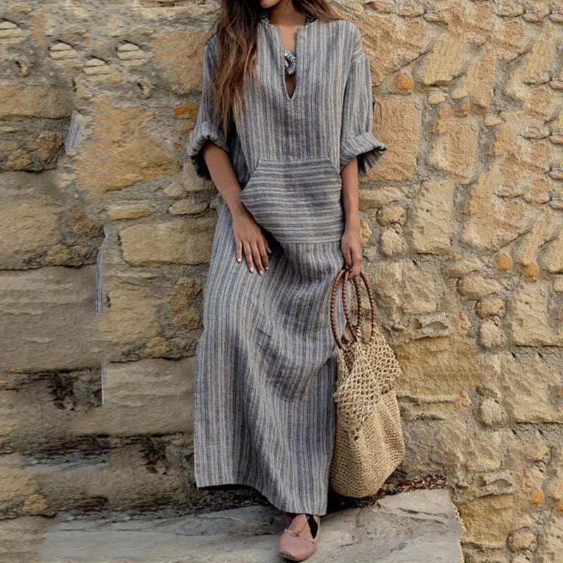 Autumn Women Striped Maxi Sexy Long Dress Dresses Vintage Vestidos Size V Loose Plus Casual Sleeve Neck
Autumn Women Striped Maxi Sexy Long Dress Dresses Vintage Vestidos Size V Loose Plus Casual Sleeve Neck