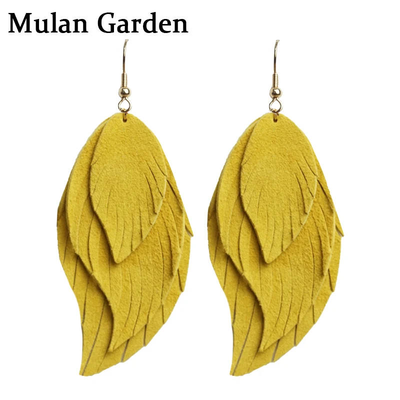 M&G Three Layers Solid Color Genuine Goat Leather Earrings Women Nature Feather Tassel Dangle Earrings Fashion Leather Jewelry
M&G Three Layers Solid Color Genuine Goat Leather Earrings Women Nature Feather Tassel Dangle Earrings Fashion Leather Jewelry