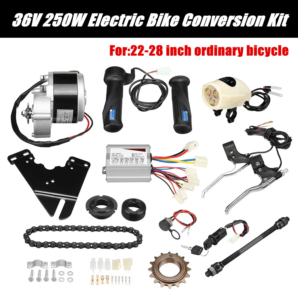 

36V 250W Extended Shaft Speed Control Switch Electric Bike Conversion Motor Controller Kit For 22-28 Common Bicycle
