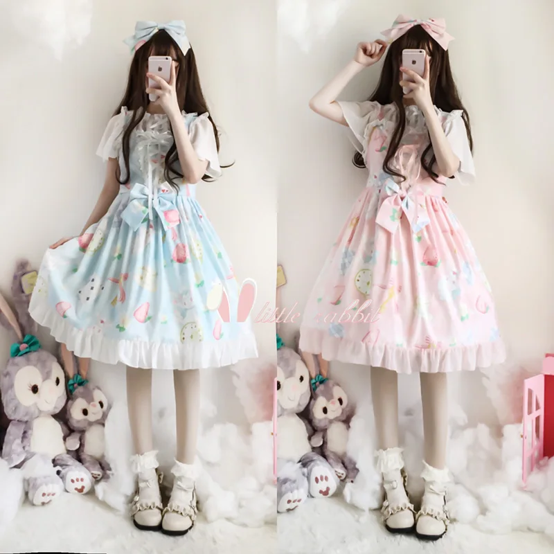 Anime Alice Fairytale Cute Rabbit Print Lolita Fancy Doll Suspender Dress Sleeveless Bow Ruffles JSK Lolita Kawaii Women's Dress
Anime Alice Fairytale Cute Rabbit Print Lolita Fancy Doll Suspender Dress Sleeveless Bow Ruffles JSK Lolita Kawaii Women's Dress