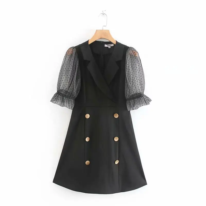 2019 women elegant puff sleeve mesh patchwork casual slim mini dress femme double breasted vestidos chic business dresses DS2663
2019 women elegant puff sleeve mesh patchwork casual slim mini dress femme double breasted vestidos chic business dresses DS2663