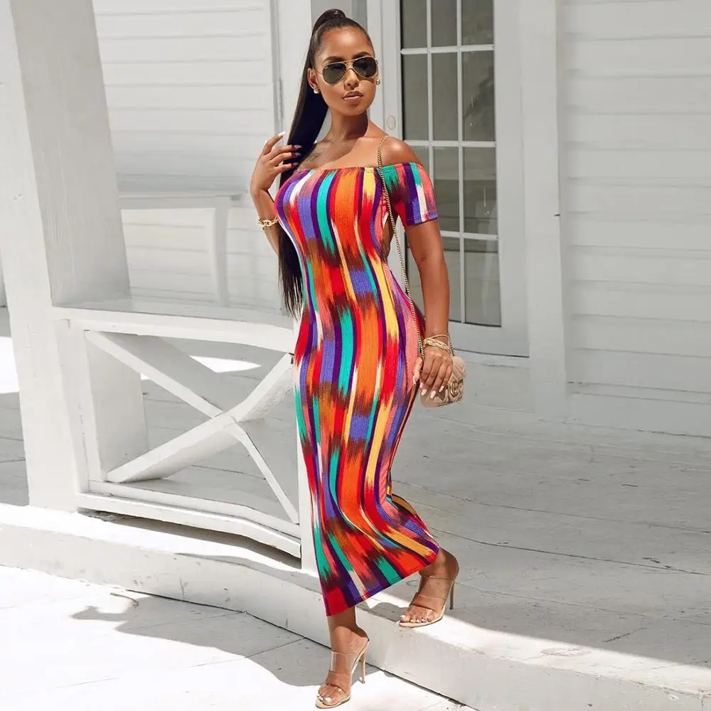 Multicolor Striped Print Sexy Backless Long Dress Women Slash Neck Off Shoulder Strapless Short Sleeve Party Maxi Dress Vestidos
Multicolor Striped Print Sexy Backless Long Dress Women Slash Neck Off Shoulder Strapless Short Sleeve Party Maxi Dress Vestidos