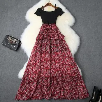 2019 summer women's new sling one-neck knit stitching floral ruffled large dressT3684
2019 summer women's new sling one-neck knit stitching floral ruffled large dressT3684