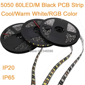 5M 12V 5050 Black PCB LED Strip 60LED/M Cool White, Warm White, RGB Colors 5050 SMD DC12V IP20 or IP65 Waterproof LED Tape
5M 12V 5050 Black PCB LED Strip 60LED/M Cool White, Warm White, RGB Colors 5050 SMD DC12V IP20 or IP65 Waterproof LED Tape